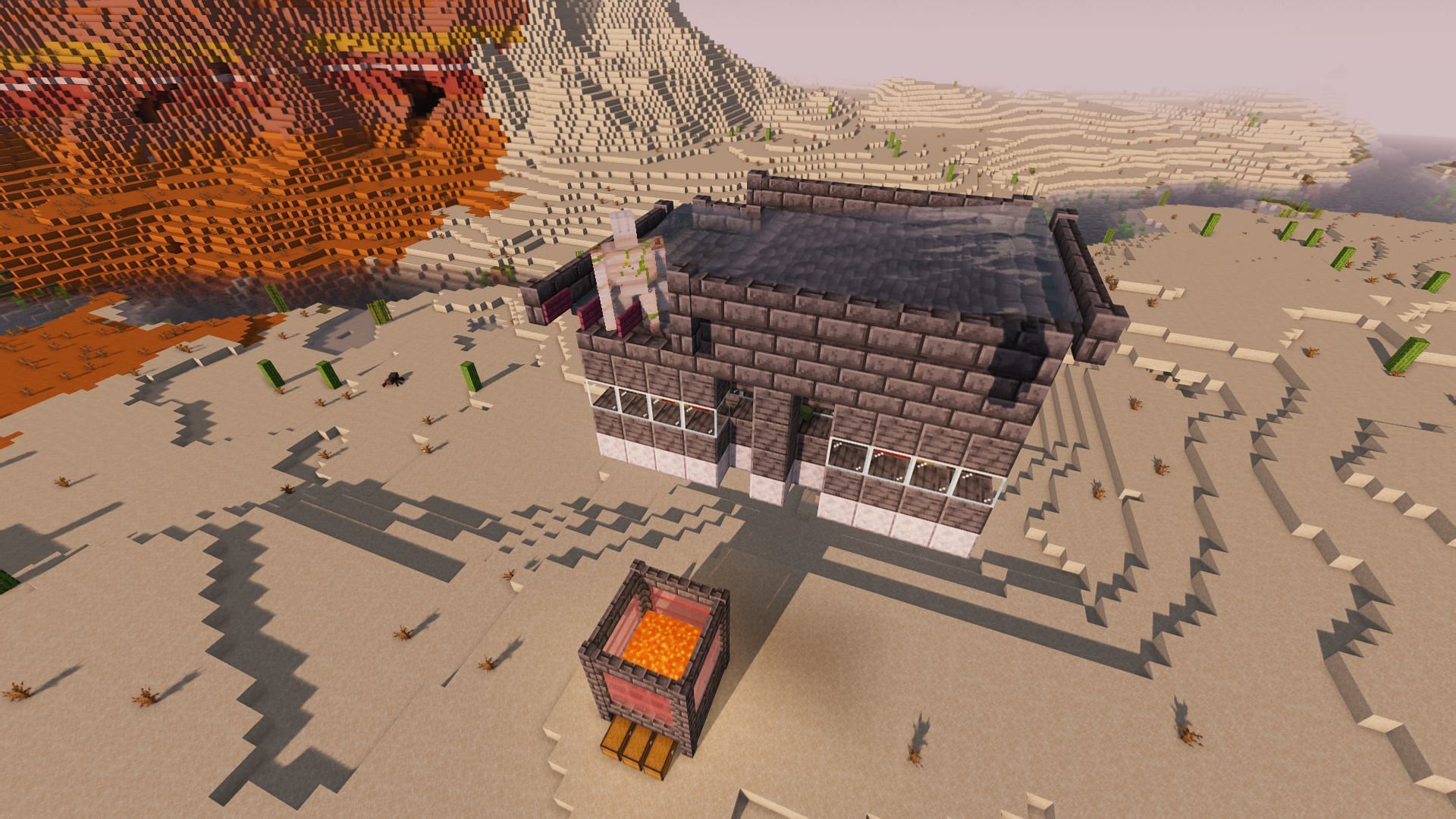 A suspended iron farm (Image via Mojang)